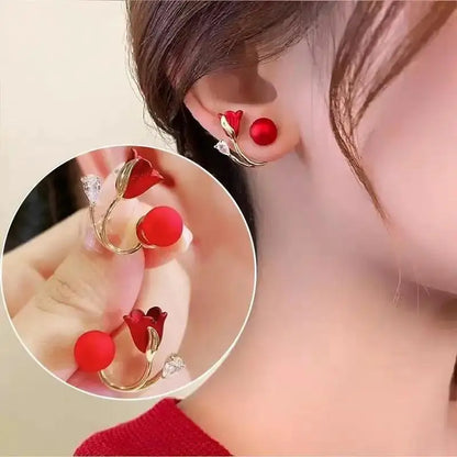 sengpan Korean Vintage Pearl Crystal Earrings For Women Jewelry High-class Luxury Zircon Flower Butterfly Leaf Women's Stud Earrings