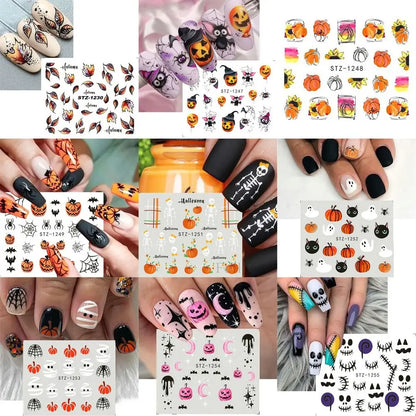 sengpan 5pcs Halloween Pumpkins Nail Art Water Decals Stickers Mummy Ghost Fake Nail Accessories DIY Nail Stickers Spiders Web