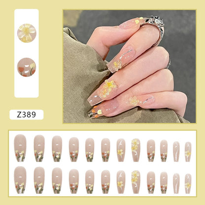 sengpan 24P Nail Art Fake Nails Japanese Ballerina Press on Nails Set Diamond Streamer Flash Fly Butterfly Seamless Removable False Nail