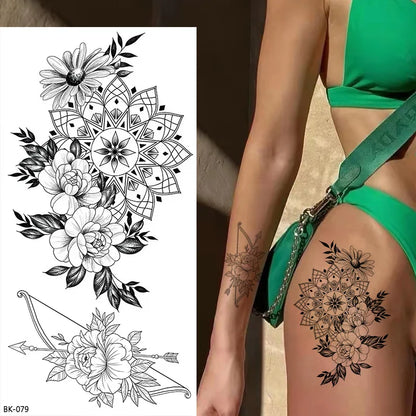 sengpan Waterproof Temporary Tattoo Stickers for Women Black Sexy Rose Butterfly Flowers Body Art Tattoo Arm Legs Sleeve Fake Tattoos