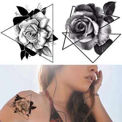 sengpan Waterproof Temporary Tattoo Stickers for Women Black Sexy Rose Butterfly Flowers Body Art Tattoo Arm Legs Sleeve Fake Tattoos