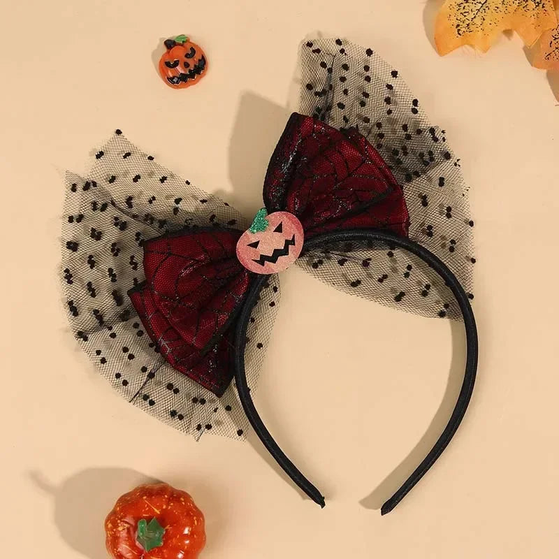 sengpan Halloween Lace Bow Headbands Cute Mesh Pumpkin Hairbands for Kids Girls DIY Handmade Hair Hoop Styling Hair Accessories