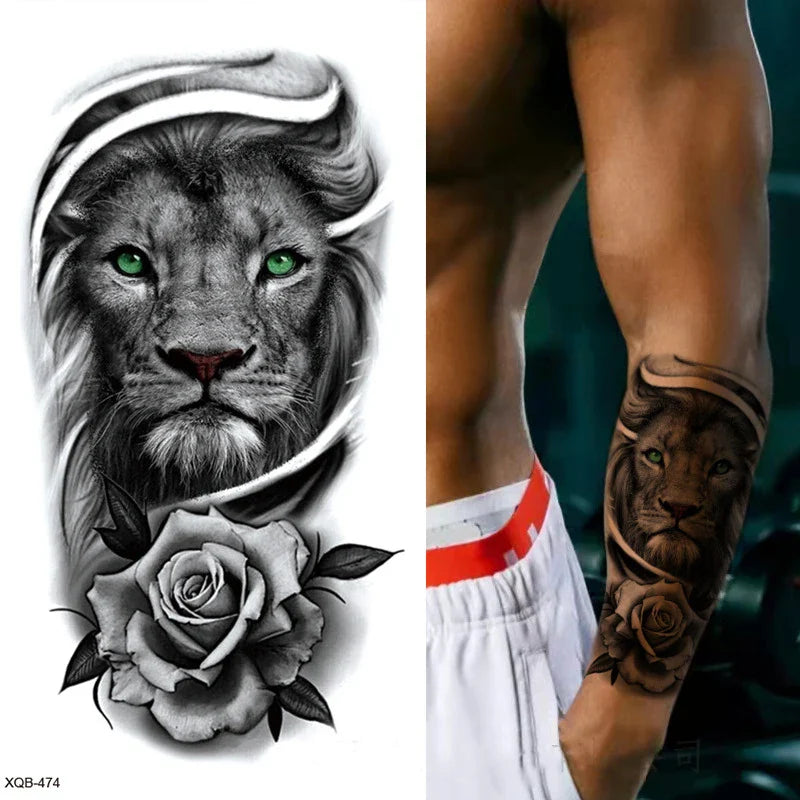 sengpan Black Forest Animal Temporary Tattoos for Men Wolf Tattoo Stickers Tiger Skull Skeleton Fake Tattoo for Women Arm Sleave