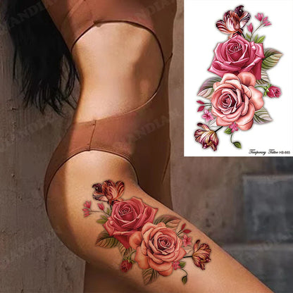 sengpan Black Flower Rose Waterproof Temporary Bird Snake Sexy Body Arm Leg Gem Henna Tattoo Fashion Big Fake Sleeve Sticker