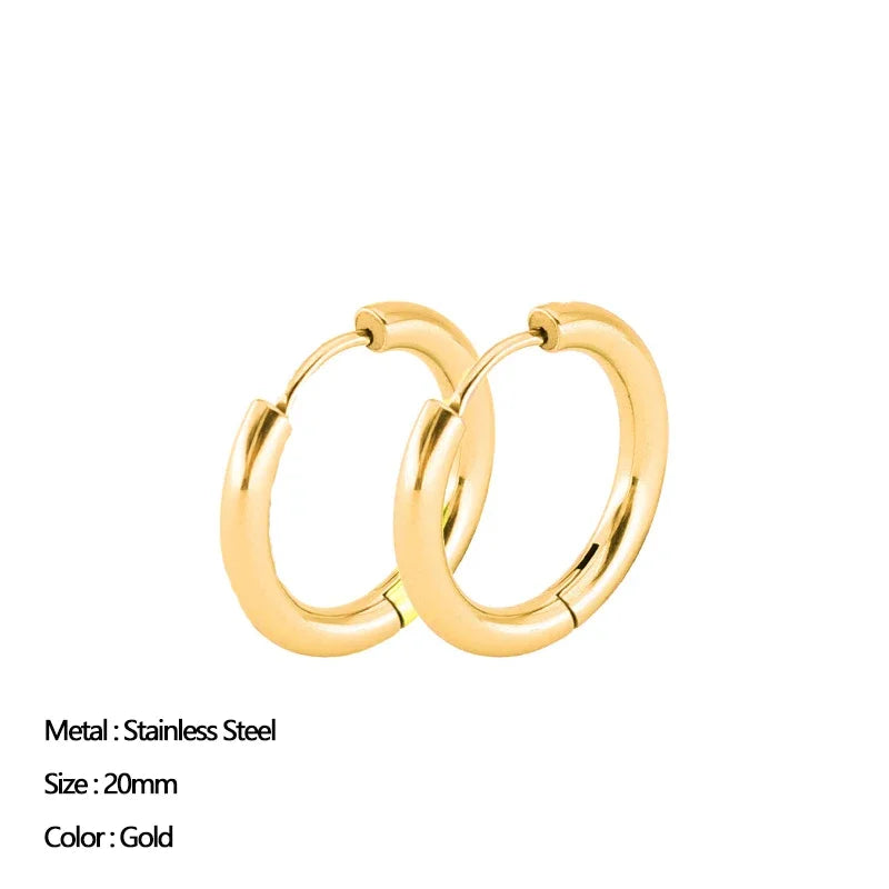 sengpan Classic Stainless Steel Ear Buckle for Women Trendy Gold Color Small Large Circle Hoop Earrings Punk Hip Hop Jewelry Accessories