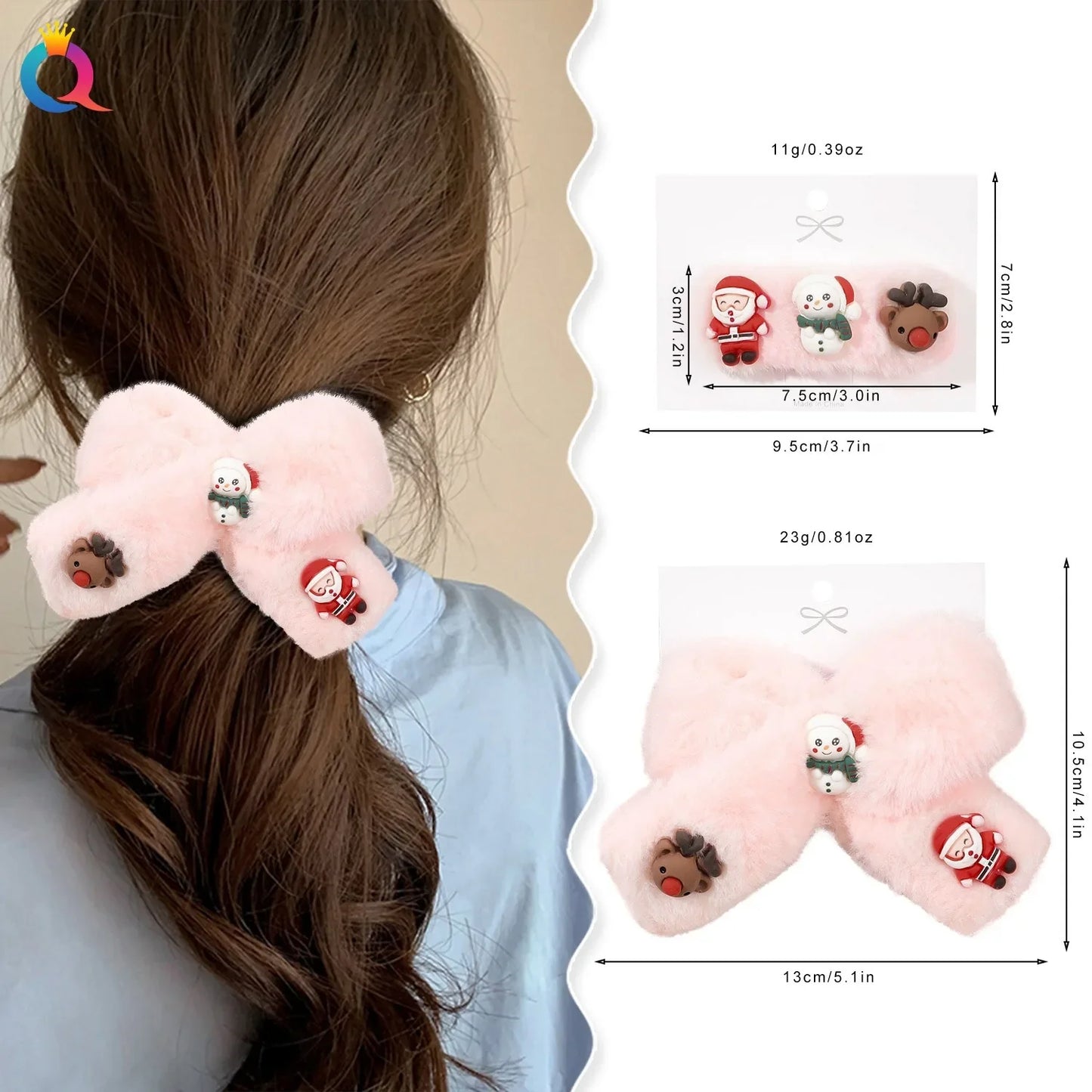 sengpan Christmas Bow Plush Hair Clip Soft Cute Hair Clip With Bangs Pink Santa Claus Elk Hair Accessories Girls Women New Year Gifts