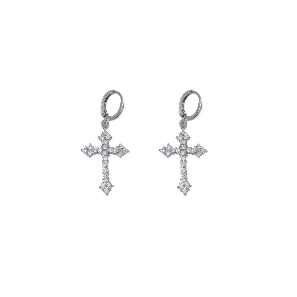 sengpan Rhinestone Cross Charm Drop Earrings for Women Fashion Gothic Earring Crystal Dangle Earrings Cute Party Gift