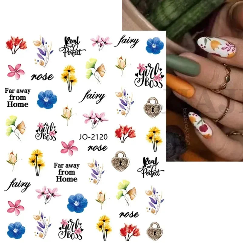 sengpan Simple Flowers 3D Nail Stickers Spring Summer Blossom Floral Tulip Fruit Nail Art Decals Adhesive Sliders Manicure Decorations