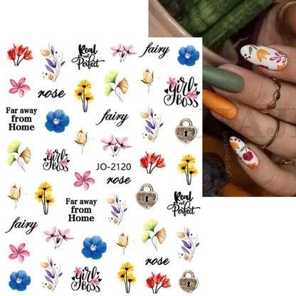 sengpan Simple Flowers 3D Nail Stickers Spring Summer Blossom Floral Tulip Fruit Nail Art Decals Adhesive Sliders Manicure Decorations