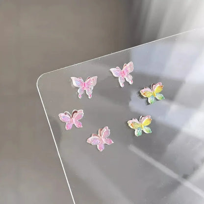 sengpan 6pcs/Set Y2k Butterfly Stud Earrings for Women Girl Korean Acrylic Color Shiny Butterfly Earrings Set Sweet Trendy Jewelry Gift