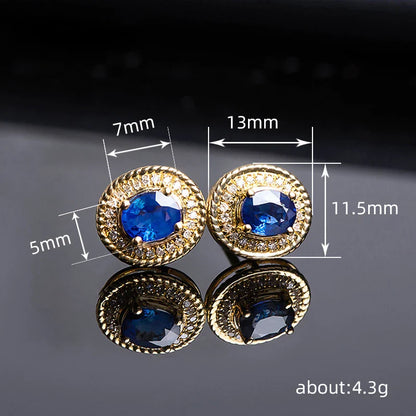 sengpan Temperament Blue Cubic Zirconia Gold Color Stud Earrings for Women Dainty Piercing Accessories Fancy Gift Fashion Jewelry