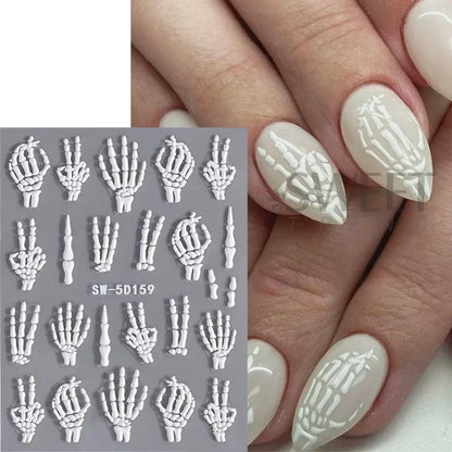 sengpan 5D Relief Skeleton Hand Halloween Nail Art Stickers Devil's Eye Slider Decal DIY Manicure Decoration Tips Nail Accessories Tools