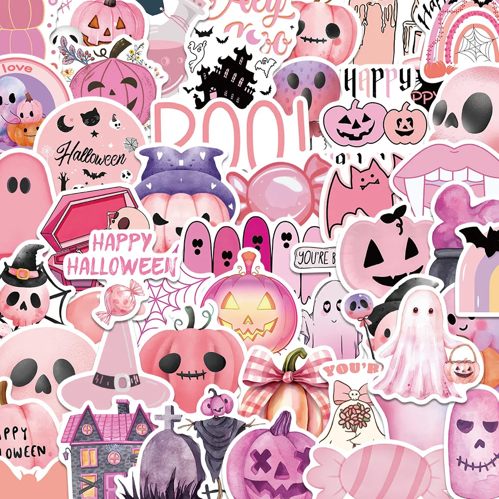 sengpan 50pcs Halloween stickers Cartoon pink decorated suitcase skateboard guitar helmet DIY waterproof sticker