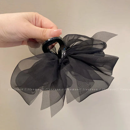 sengpan New Mesh Bow Grip Clip Female Ponytail Braid Hair Claw Clip Elegant Girl Hair Clip Hair Accessories Gift Headdress