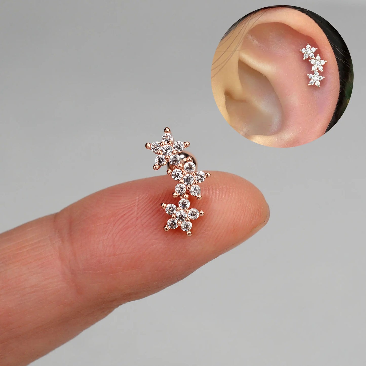 sengpan 1PC  Flower Leaf Tragus Helix Piercing Studs Earrings Women Mini Crystal CZ Stainless Steel Earings Girls Ear Bone Fine Jewelry