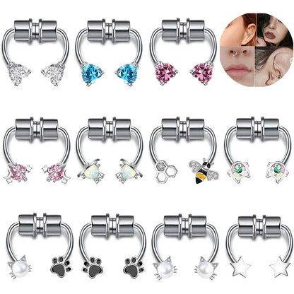 sengpan Animal Stainless Steel Magnet Fake Nose Ring Fake Piercing Hoop Septum Rings For Women Fashion Gothic Rock Body Jewelry Gifts