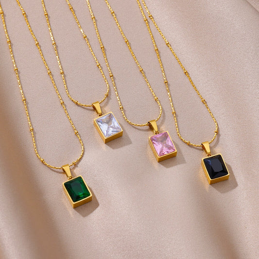 sengpan Square Zircon Necklace for Women Stainless Steel Gold Plated Necklaces New In Trend Crystal Wedding Jewelry Free Shipping