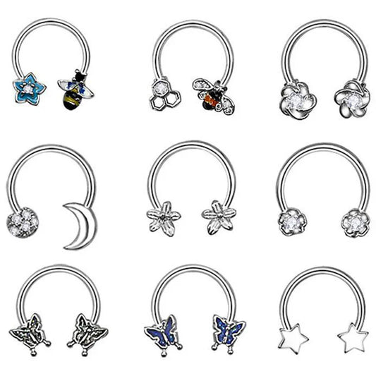 sengpan Horseshoe Ring Nose Ring Hinged Segment Septum Piercing Clicker Hoop Ear Cartilage Earrings Helix Silver Color Body Jewelry