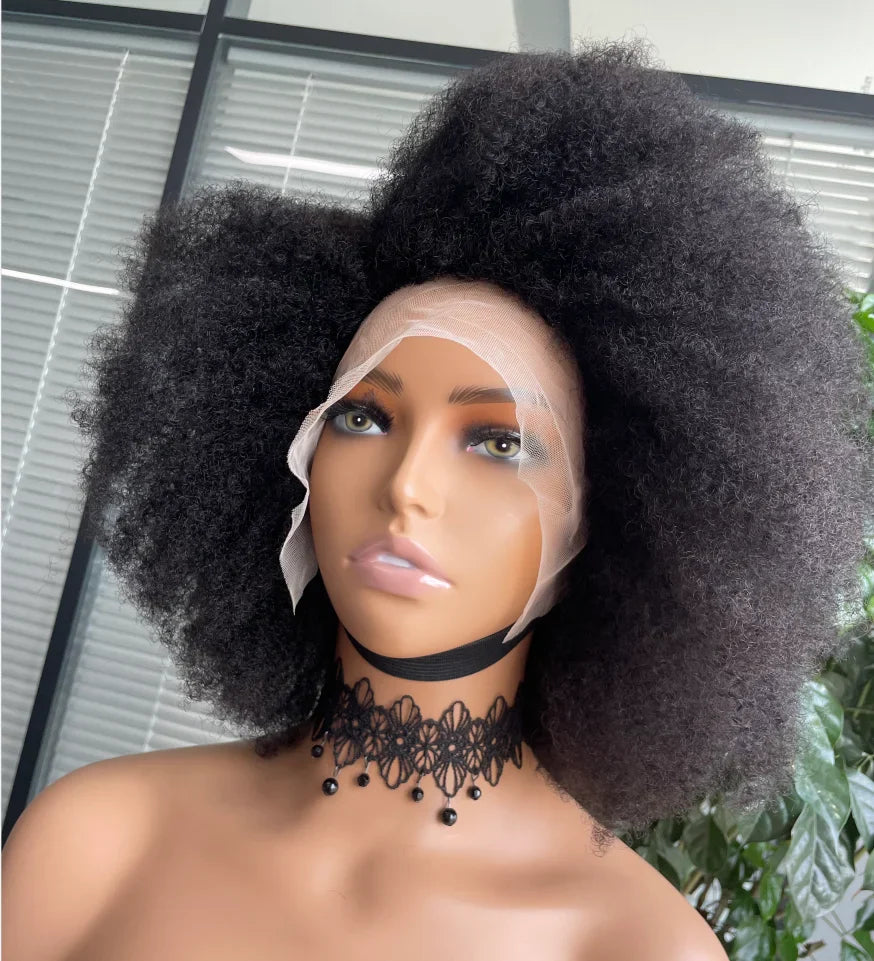 sengpan Afro Kinky Curly Lace Front Wig Brazilian Afro Short Bob Human Hair Wig 13x4x2 HD Lace Natural Hairline 250% Density 12A