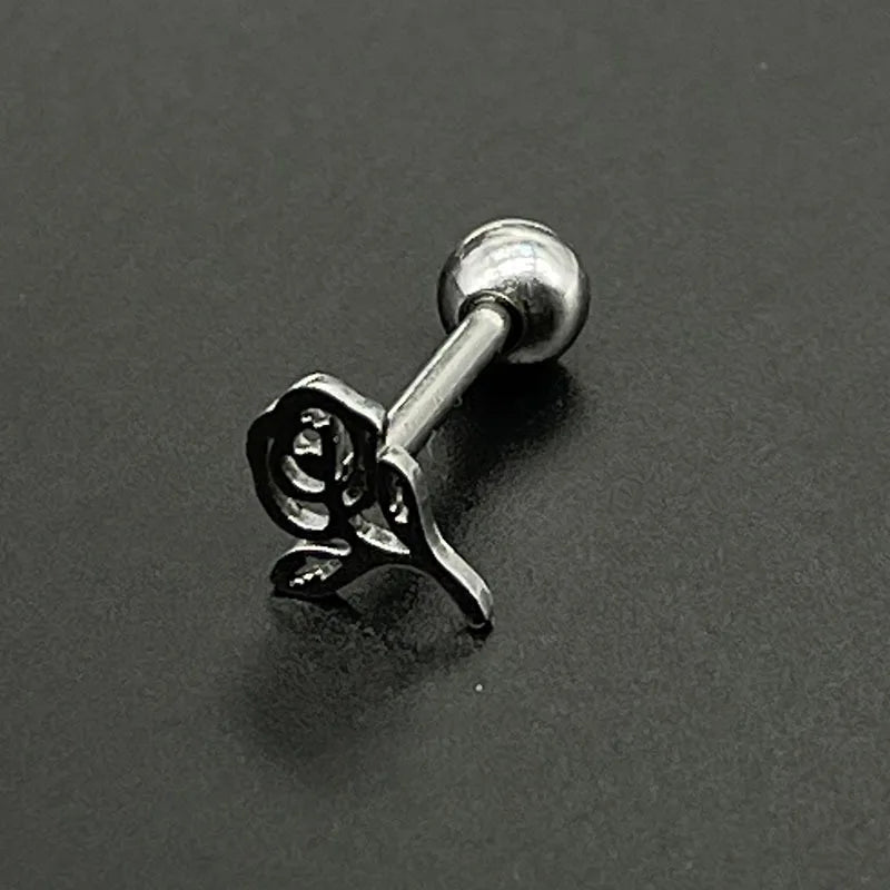 sengpan Punk Titanium Steel Butterfly Tongue Nail Pierced Lingual Rings Girl Rose Bee Tongue Ring Helix Piercing Stud Earrings Jewelry