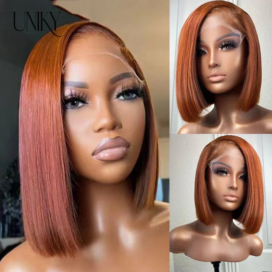 sengpan Dark Orange Silky Straight Bob Wig with Baby Hair Reddish Brown Brazilian Human Hair Dark Brown 13x4 Lace Front Wigs for Women