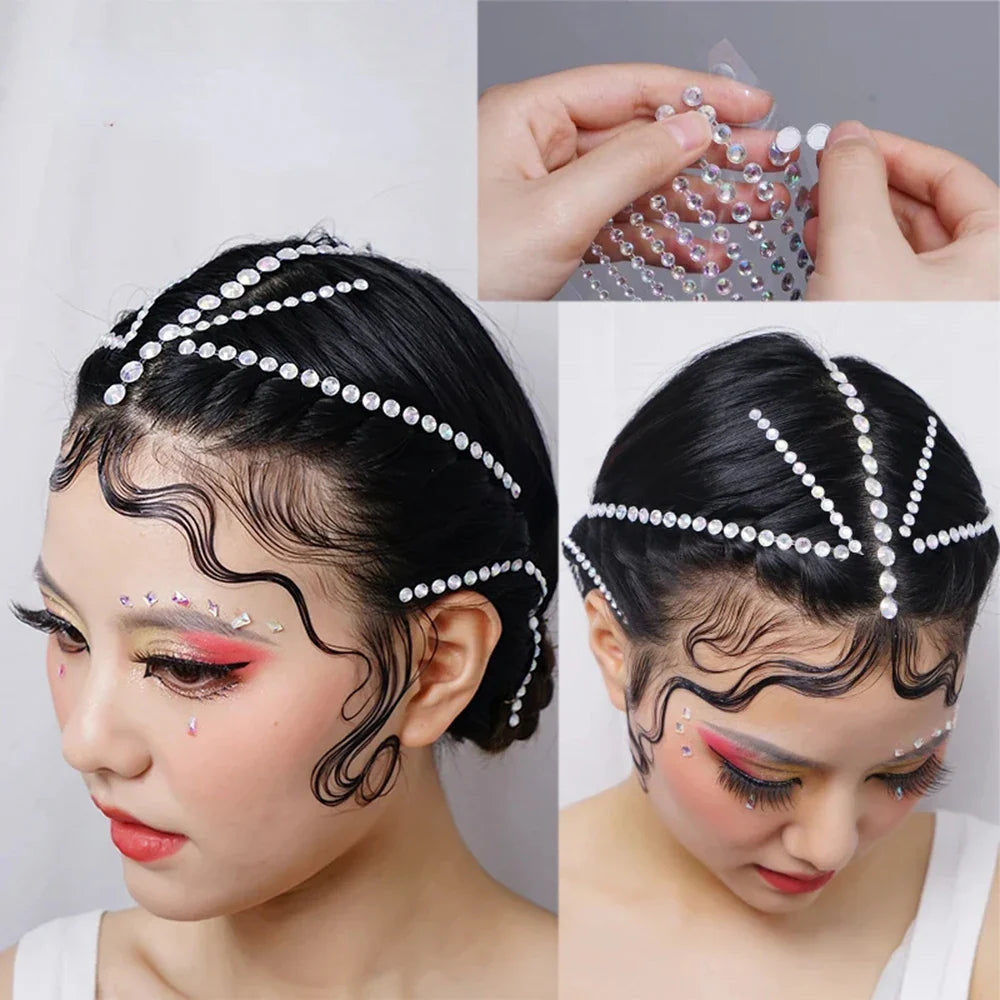 sengpan Pearl Eyebrow Face Diamond Stickers Self Adhesive 3D Face Pearl Jewels Adhesive Hair Rhinestone Decoration Long Rhinestone Strip