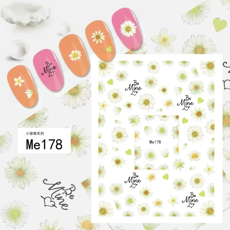 sengpan Simple Flowers 3D Nail Stickers Spring Summer Blossom Floral Tulip Fruit Nail Art Decals Adhesive Sliders Manicure Decorations