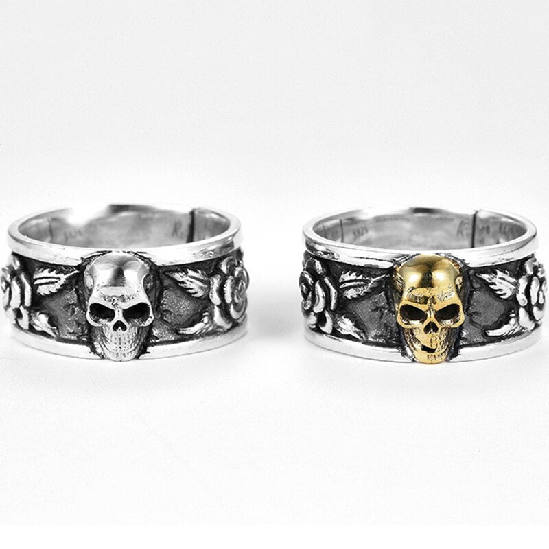 sengpan gifts for men Gothic Rose Skull Rings for Men Women Punk Trend Couple Resizable Rings Hip Hop Cool Street Accessories Jewelry Gifts