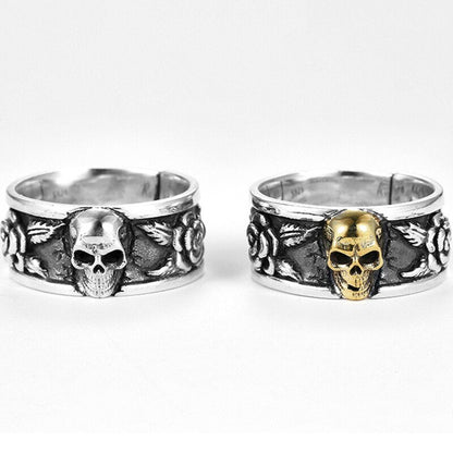 sengpan gifts for men Gothic Rose Skull Rings for Men Women Punk Trend Couple Resizable Rings Hip Hop Cool Street Accessories Jewelry Gifts