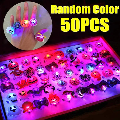 sengpan Halloween Luminous Rings Creative Cute Pumpkin Ghost Eye Ghost Pirate Spider Web Children Toys Halloween Flash Finger Rings