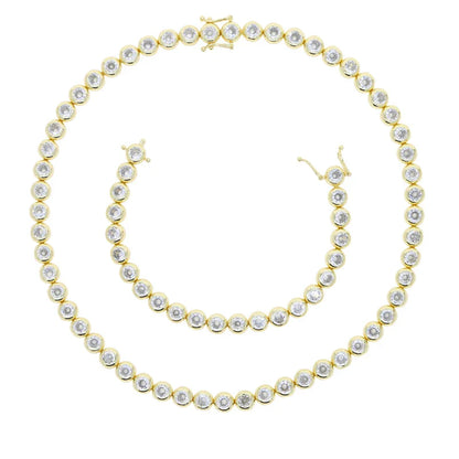 sengpan New Arrived Top Quality Fashion Women Female Jewelry Set Bezel 5A CZ Round Beaded Tennis Chain Bracelet Necklace