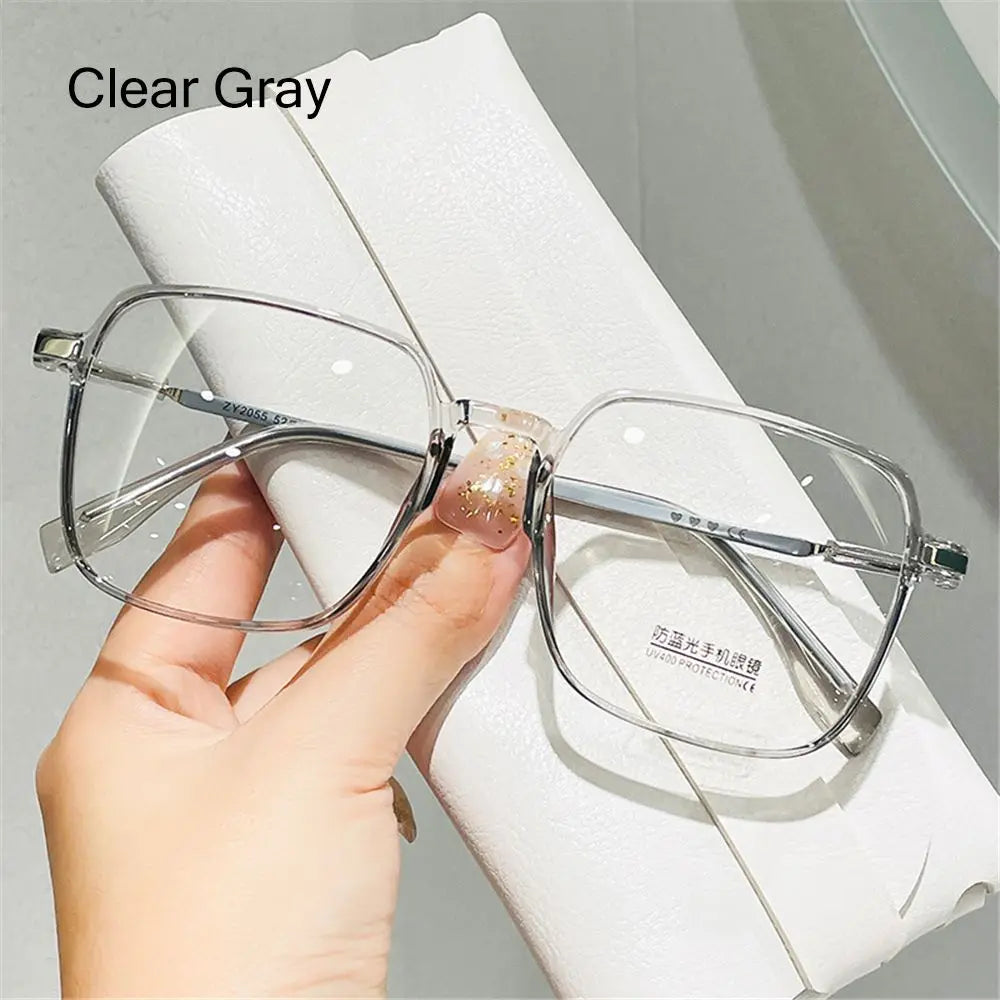 Lianfudai NEW Double Bridge Square Anti-blue Light Glasses Women Men Vintage Transparent Computer Glasses Oversize Frame Eyeglasses 1PC