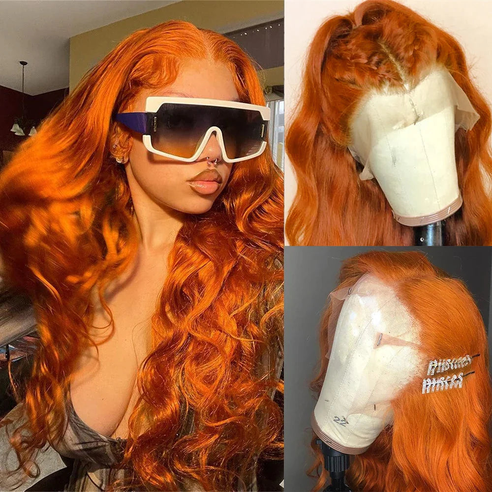 sengpan Body Wave Ginger Orange 13x6 HD Lace Front Wigs Colored Preplucked Wig 13x4 Lace Frontal Wigs Glueless Ginger Human Hair Wigs