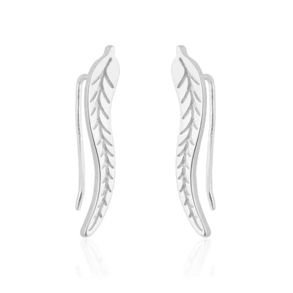 sengpan Trendy CZ Crystal Leaf Feather Earrings Ear Climber Stud Earrings For Women Everyday Jewelry Jacket Ear Cuff Piercing Bronics