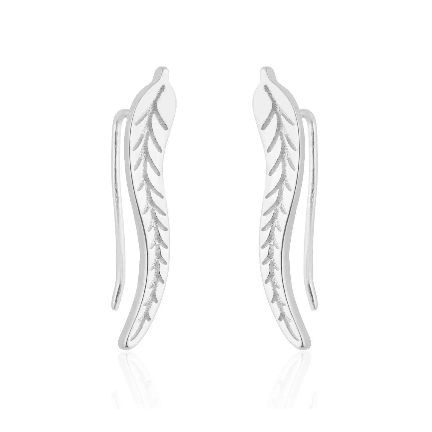 sengpan Trendy CZ Crystal Leaf Feather Earrings Ear Climber Stud Earrings For Women Everyday Jewelry Jacket Ear Cuff Piercing Bronics