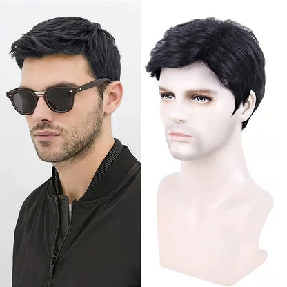 sengpan Synthetic Men Short Straight Wig Black for Male Hair Fleeciness Realistic Natural Headgear Hair Heat Resistant for Daily Party