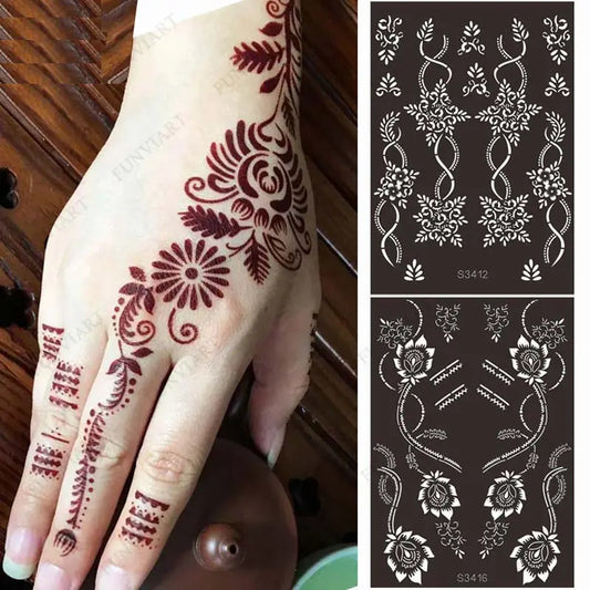 sengpan Reusable Temporary Henna Tattoo Stencil for Hand Arm Sleeve Mehndi Stencils Designs Painting Template DIY Tattoo Supplies