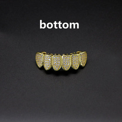 sengpan  Teeth Grillz Set For Unisex Top Bottom Mouth Gold Silver Color Teeth Grills Tooth Cap Removable Dental Fashion Jewelry