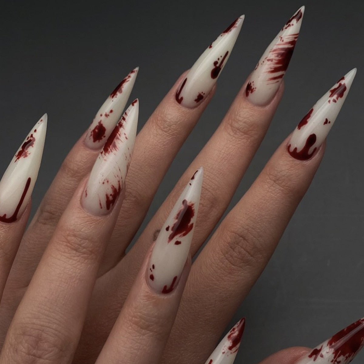 sengpan 24Pcs Long Stiletto False Nails Halloween Almond Fake Nails with Blood Design Wearable Press on Nails Oval Full Cover Nail Tips