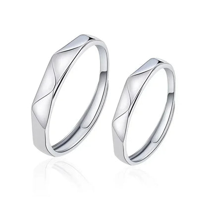 sengpan 2PCS Black White Lozenge Couple Rings Set Open Adjustable Ring Eachother Lovers Minimalist Ring Gift Wedding Rings Bride Jewlery