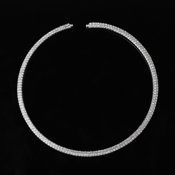 sengpan Women Diamante Rhinestone Choker Necklace Silver Color Wedding Bridal Party Crystal Collar Choker Chain Necklace Jewelry