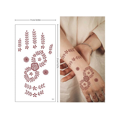 sengpan Red Lace Henna Tattoo Sexy Maroon Tattoo Stickers Waterproof India Mehndi Design Temporary Tattoos Finger Hand Tattoo For Women