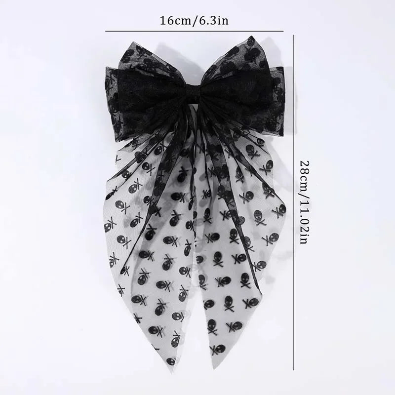 sengpan Halloween Large Bow Hair Clip Spiderweb Bows Hairpin for Women Terror Skull Mesh Bowknote Barrettes Girl Hair Accessories