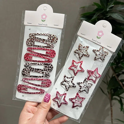 sengpan 8pcs Leopard Print Hair Clips for Women Girls Geometric Cute Star BB Clips Bangs Hairpins Y2K Clips Headdress Hair Accessories