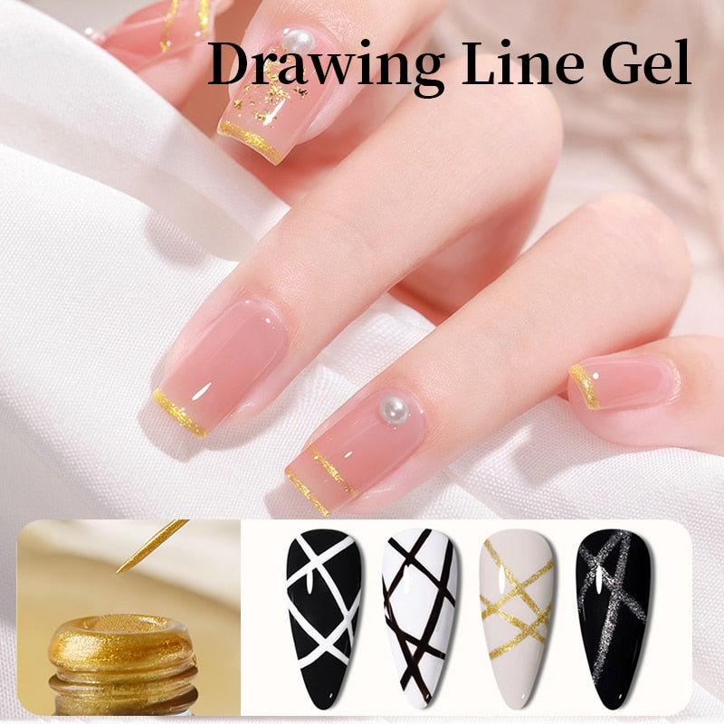 sengpan Nail Liner Gel Drawing Line Paint Gel Nail Polish 4 Colors Black White Gold Silver Glitter UV Painting Gel Varnish Nail Art