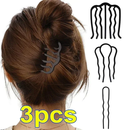 Lianfudai New Metal Black Hair Fork Clip Women Hair Pin Combs Messy Bun Hair Pin Clip Hair Side Combs Updo Hair Sticks Hair Styling Tool