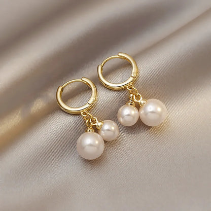 Lianfudai New white boho imitation pearl round circle hoop earrings female gold color big earrings korean jewelry statement earrings