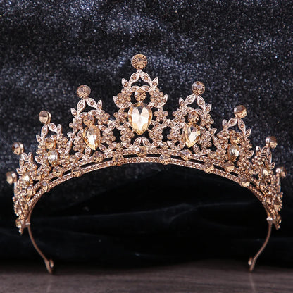 Lianfudai Luxury Elegant AB Crystal Crown Hair Accessories Tiara For Women Party Red Purple Rhinestone Bridal Crown New Hair Jewelry