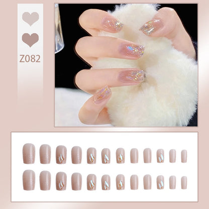 sengpan 24P Nail Art Fake Nails Japanese Ballerina Press on Nails Set Diamond Streamer Flash Fly Butterfly Seamless Removable False Nail