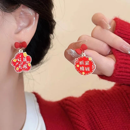 sengpan Red Star Drop Earring for Women Good Wishes Bowknot Pentagram Long Earrings Girls Party New Year Jewelry Gifts